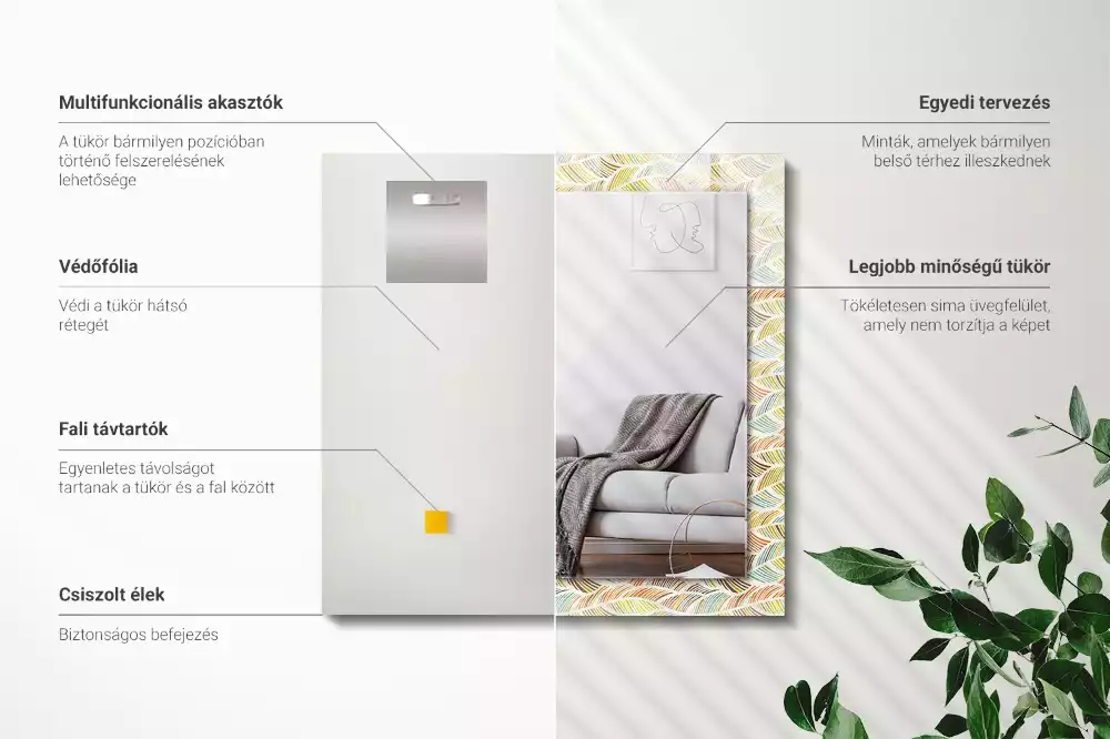 Miroir décoratif rectangulaire Vagues colorées feuilles