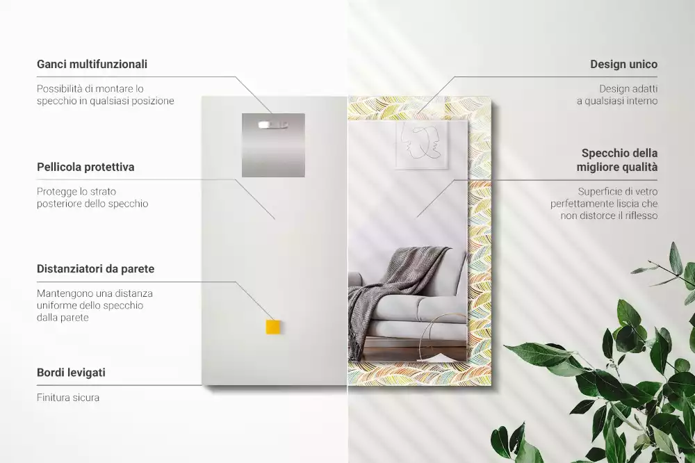 Miroir décoratif rectangulaire Vagues colorées feuilles