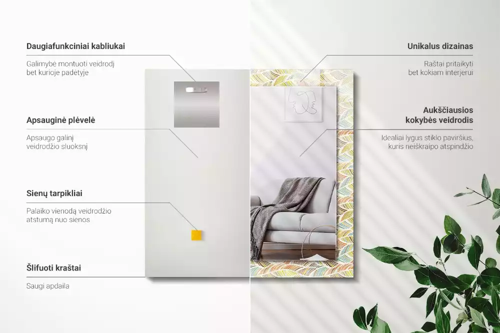 Miroir décoratif rectangulaire Vagues colorées feuilles