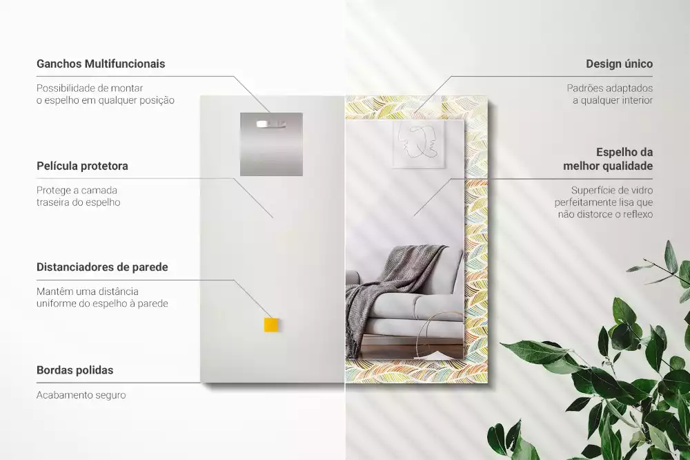 Miroir décoratif rectangulaire Vagues colorées feuilles