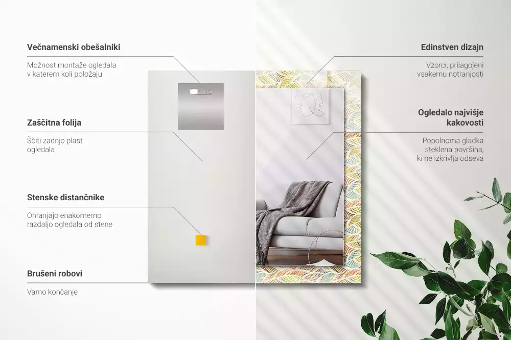 Miroir décoratif rectangulaire Vagues colorées feuilles