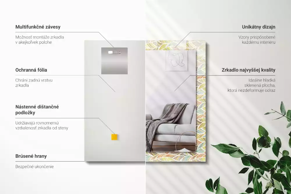 Miroir décoratif rectangulaire Vagues colorées feuilles