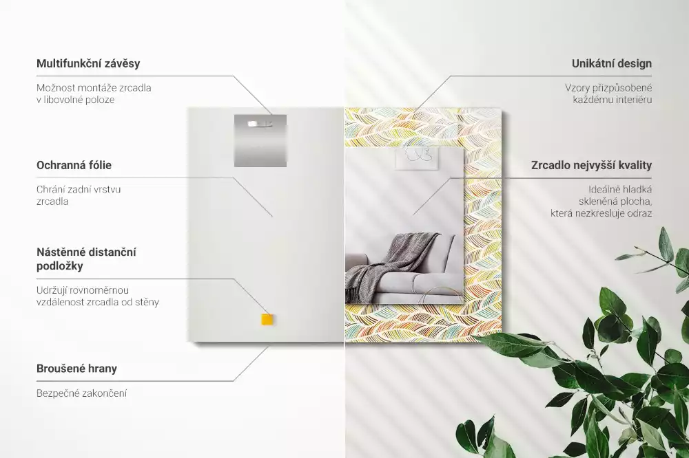 Miroir décoratif rectangulaire Vagues colorées feuilles