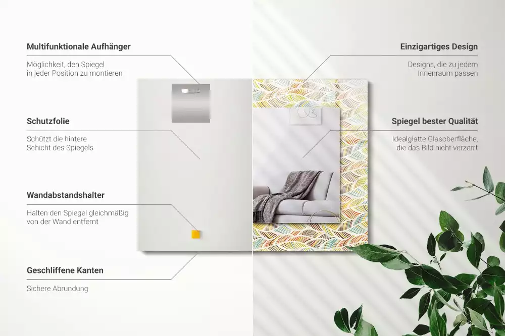 Miroir décoratif rectangulaire Vagues colorées feuilles