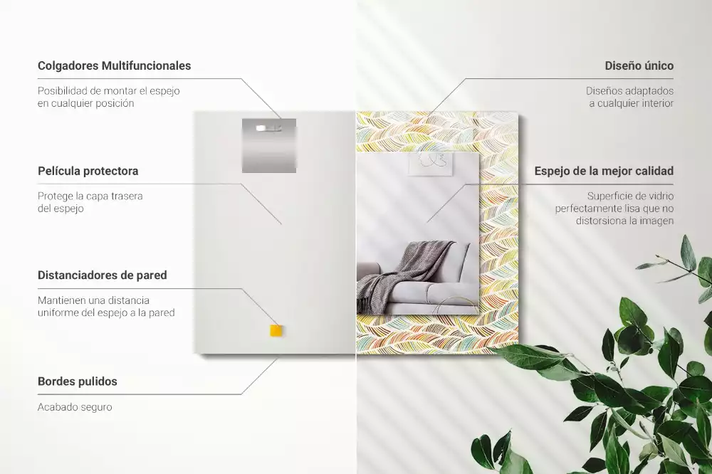 Miroir décoratif rectangulaire Vagues colorées feuilles