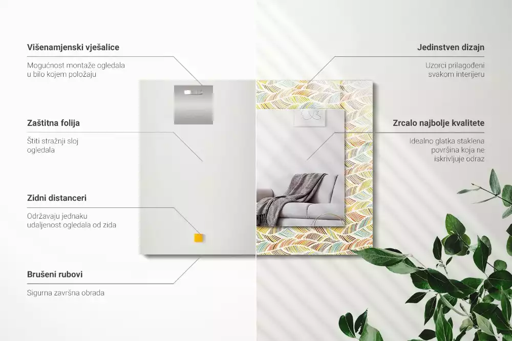 Miroir décoratif rectangulaire Vagues colorées feuilles