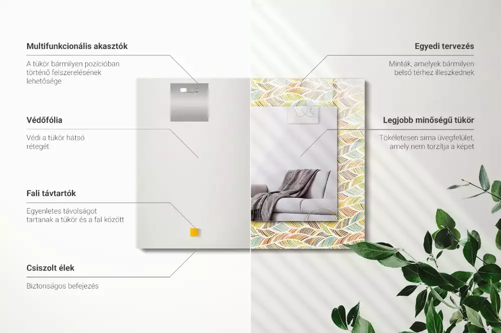 Miroir décoratif rectangulaire Vagues colorées feuilles