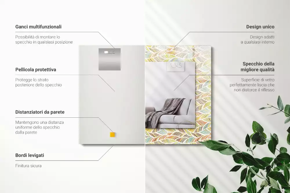 Miroir décoratif rectangulaire Vagues colorées feuilles