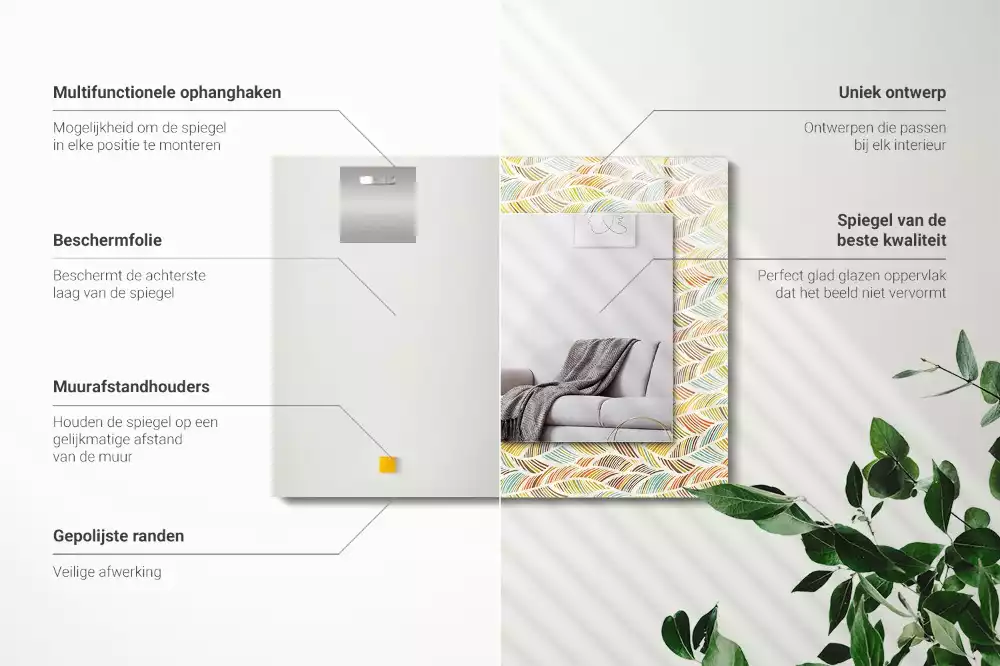 Miroir décoratif rectangulaire Vagues colorées feuilles