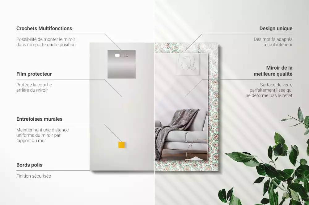 Miroir avec imprimé rectangulaire Motif de cercles colorés