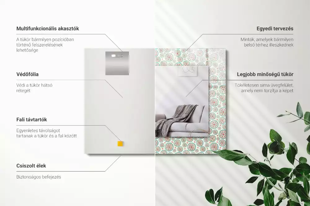 Miroir avec imprimé rectangulaire Motif de cercles colorés