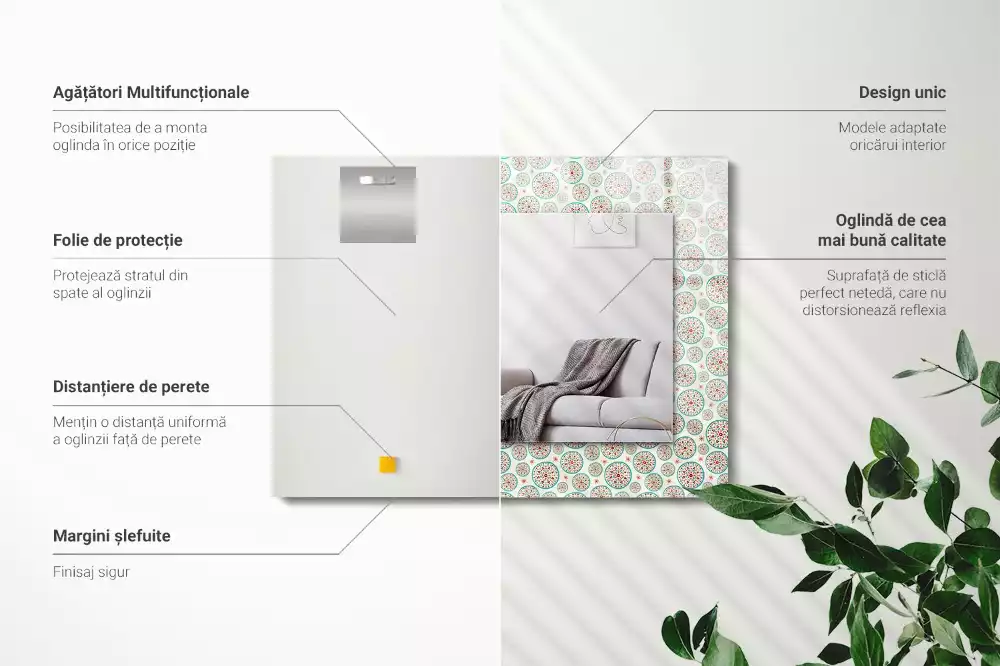 Miroir avec imprimé rectangulaire Motif de cercles colorés