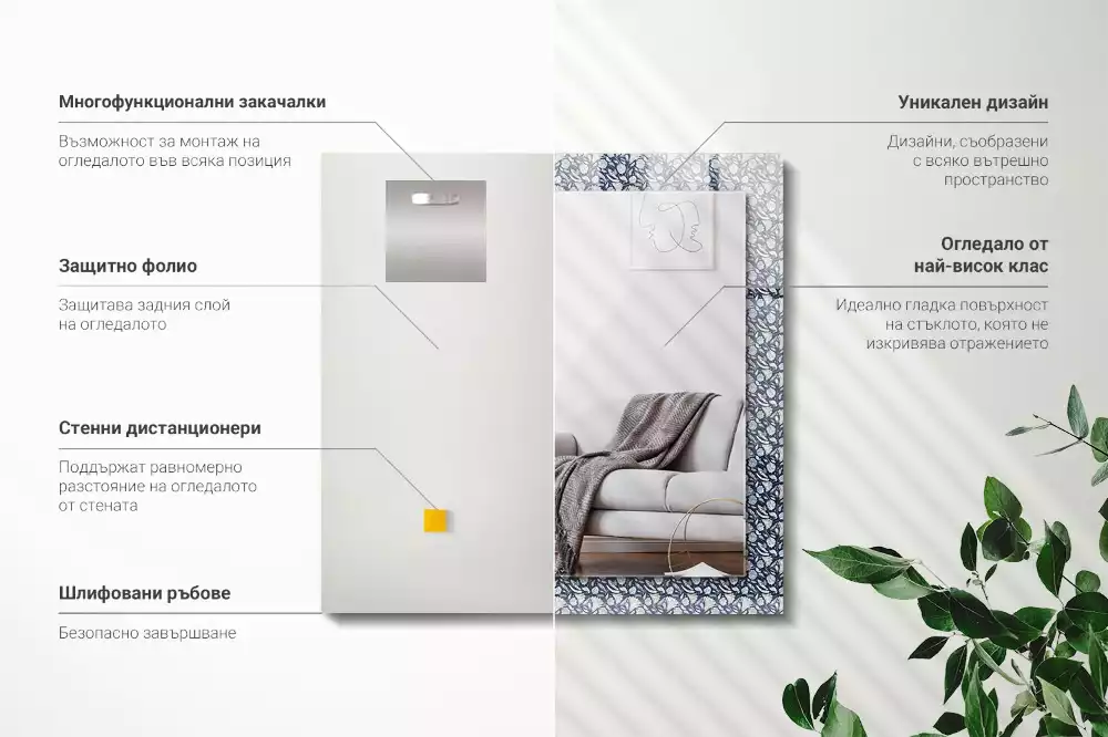 Miroir décoratif rectangulaire Motif floral bleu