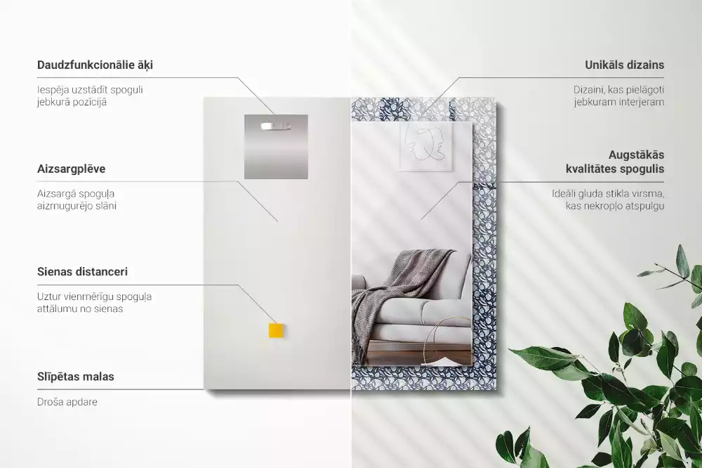 Miroir décoratif rectangulaire Motif floral bleu