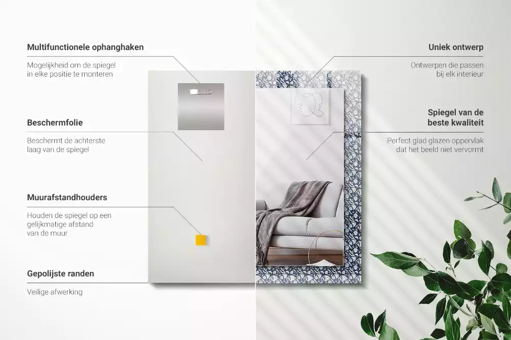 Miroir décoratif rectangulaire Motif floral bleu