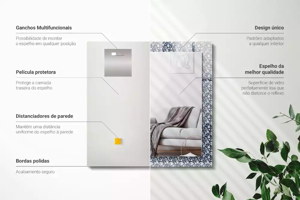 Miroir décoratif rectangulaire Motif floral bleu