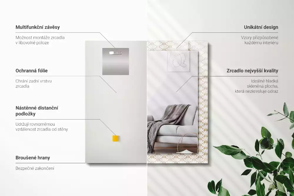 Miroir avec imprimé rectangulaire Fleur motif géométrique