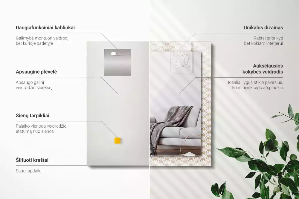 Miroir avec imprimé rectangulaire Fleur motif géométrique