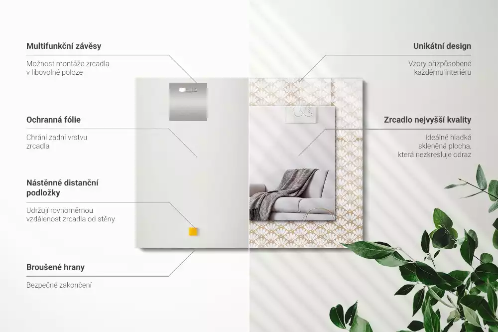 Miroir avec imprimé rectangulaire Fleur motif géométrique