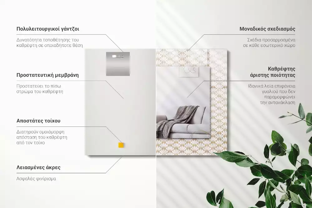 Miroir avec imprimé rectangulaire Fleur motif géométrique