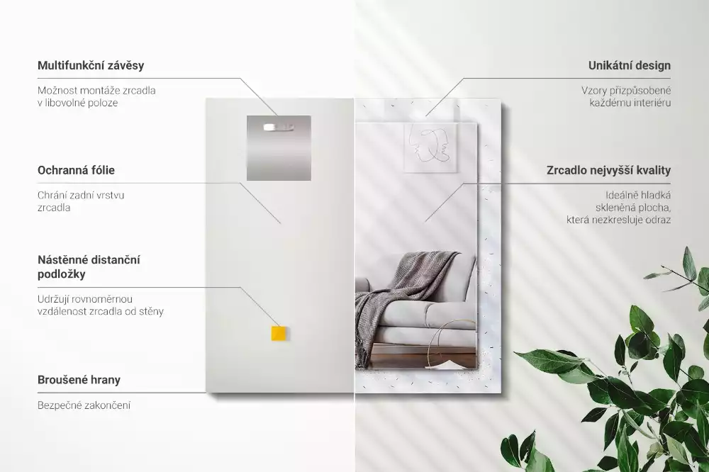 Miroir avec imprimé décoratif rectangulaire Pissenlits fleurs