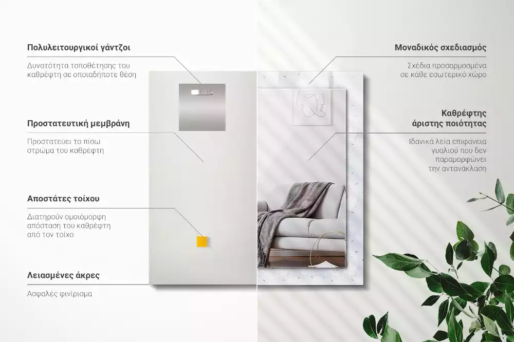 Miroir avec imprimé décoratif rectangulaire Pissenlits fleurs