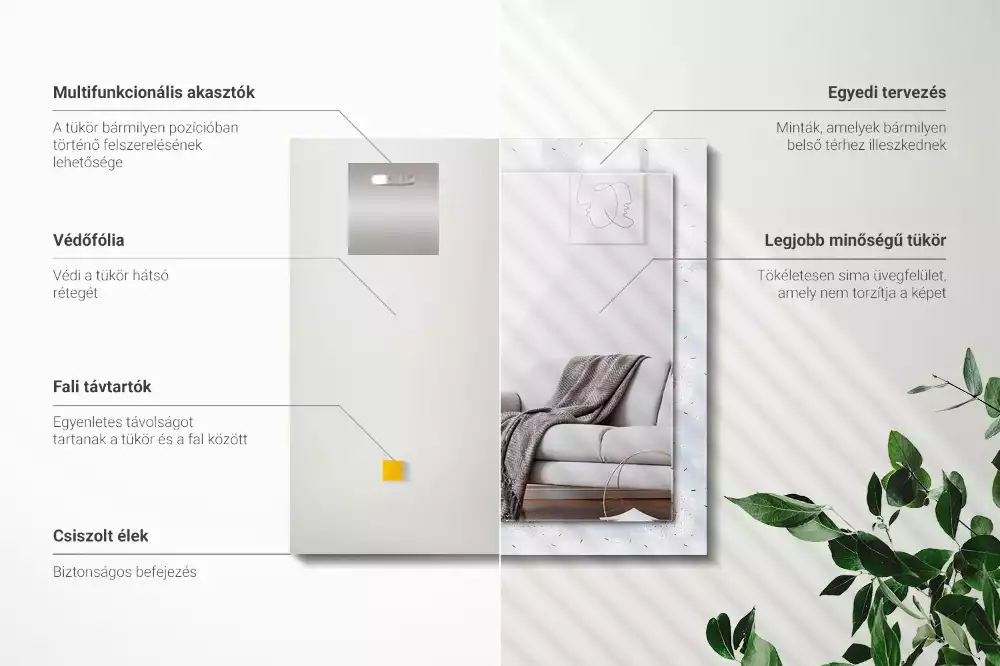 Miroir avec imprimé décoratif rectangulaire Pissenlits fleurs