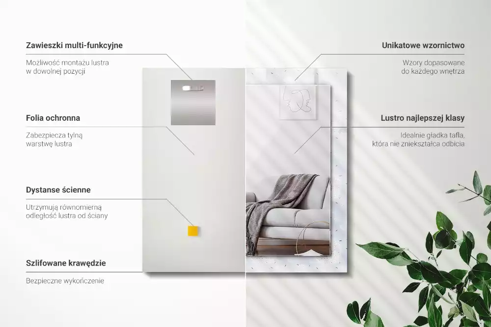 Miroir avec imprimé décoratif rectangulaire Pissenlits fleurs