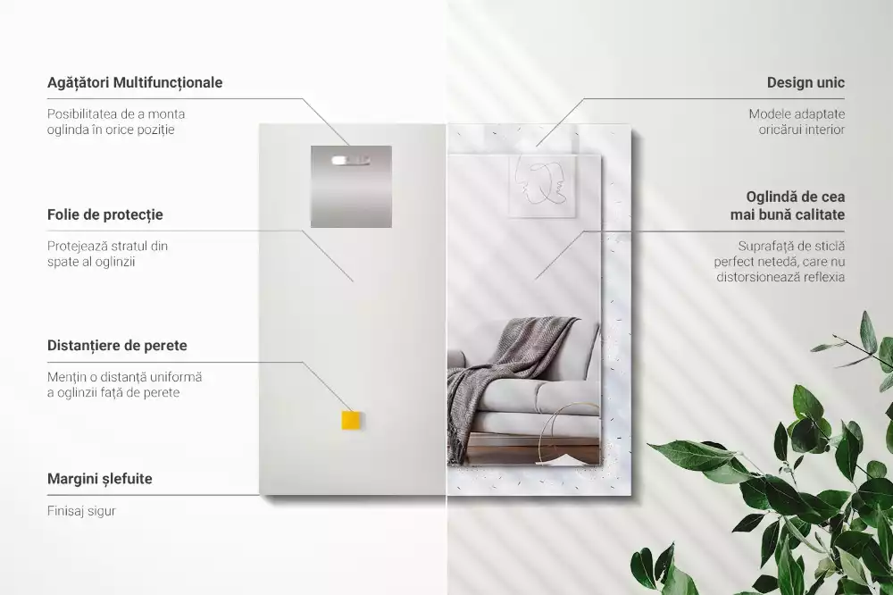 Miroir avec imprimé décoratif rectangulaire Pissenlits fleurs