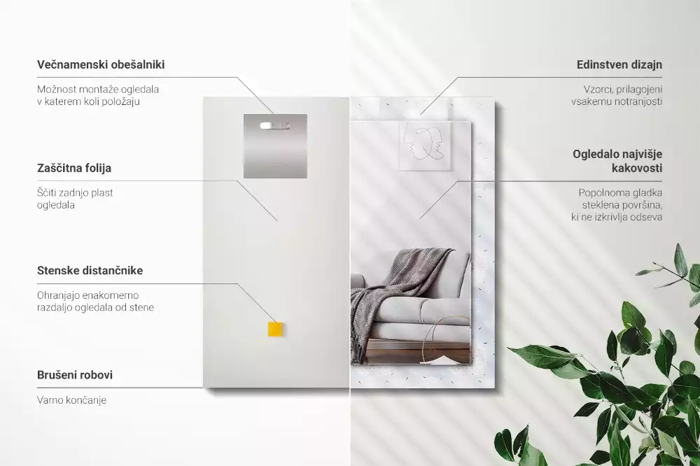 Miroir avec imprimé décoratif rectangulaire Pissenlits fleurs