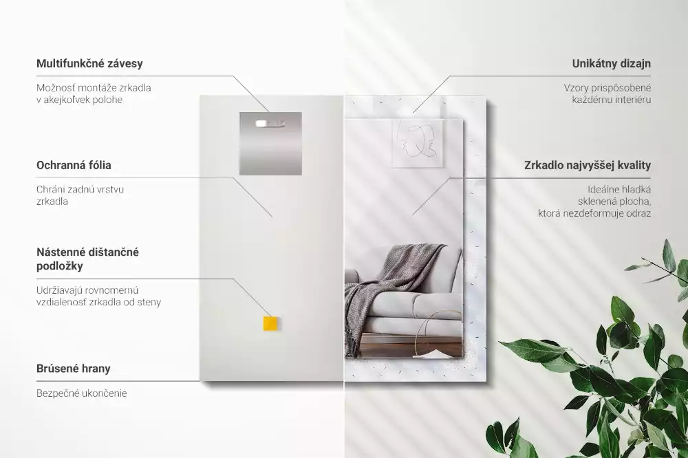 Miroir avec imprimé décoratif rectangulaire Pissenlits fleurs