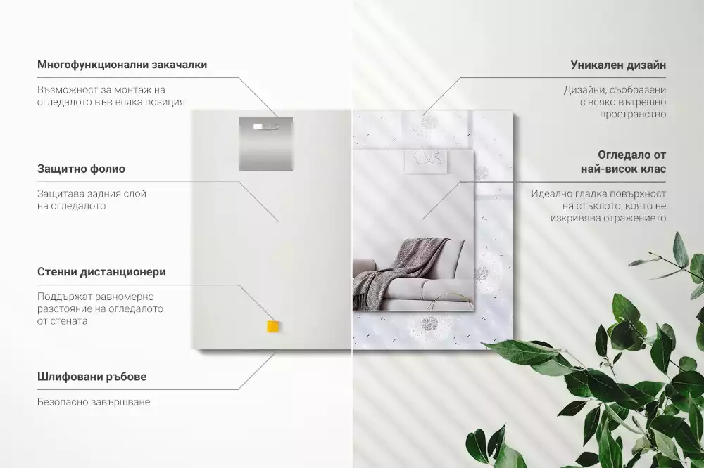 Miroir avec imprimé décoratif rectangulaire Pissenlits fleurs