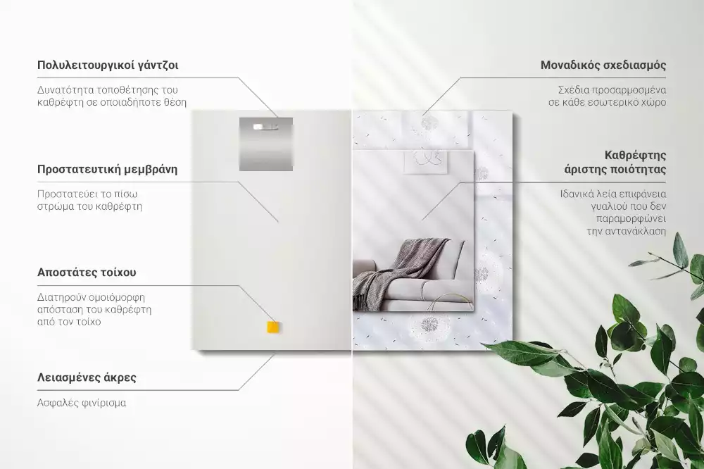 Miroir avec imprimé décoratif rectangulaire Pissenlits fleurs