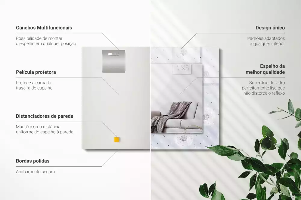 Miroir avec imprimé décoratif rectangulaire Pissenlits fleurs