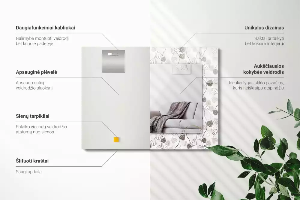 Miroir décoratif rectangulaire Feuilles motif