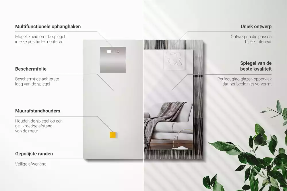 Miroir avec imprimé rectangulaire Lignes modernes