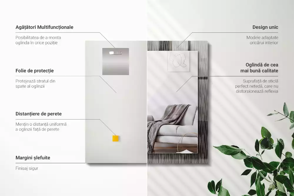 Miroir avec imprimé rectangulaire Lignes modernes