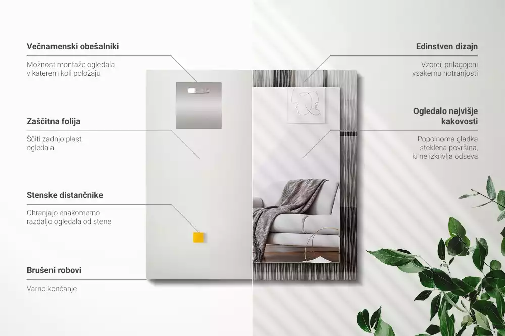 Miroir avec imprimé rectangulaire Lignes modernes