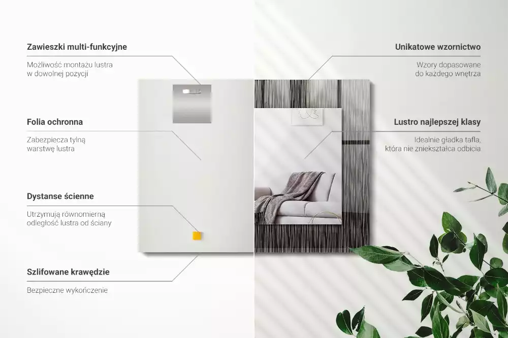 Miroir avec imprimé rectangulaire Lignes modernes