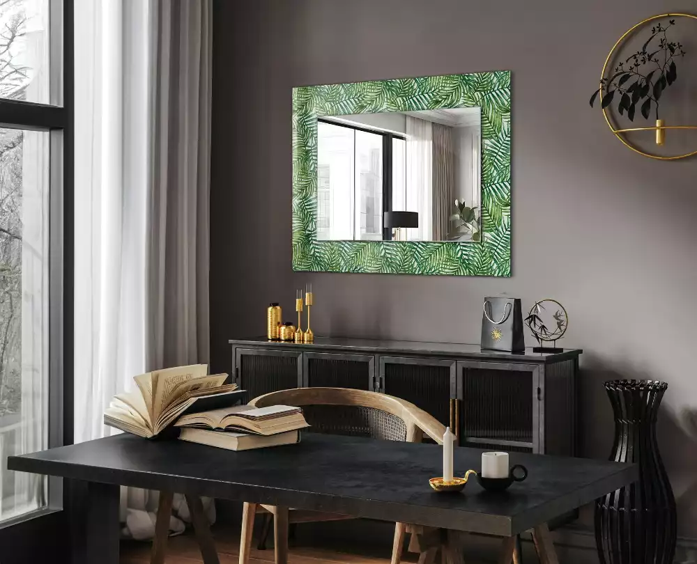 Miroir avec imprimé décoratif rectangulaire Feuilles de palmier vertes