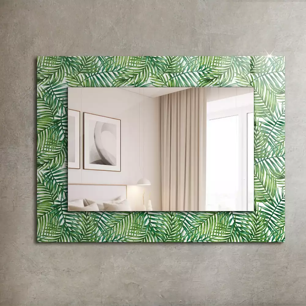 Miroir avec imprimé décoratif rectangulaire Feuilles de palmier vertes