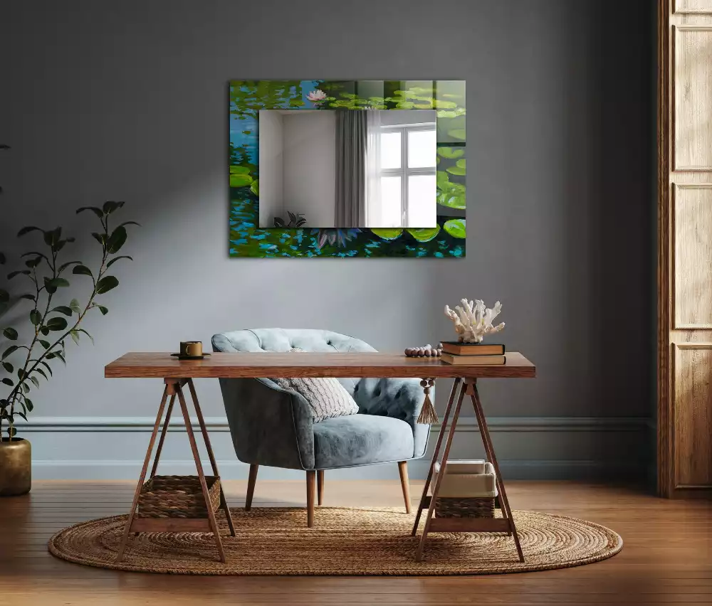 Miroir avec imprimé décoratif rectangulaire Nénuphars étang