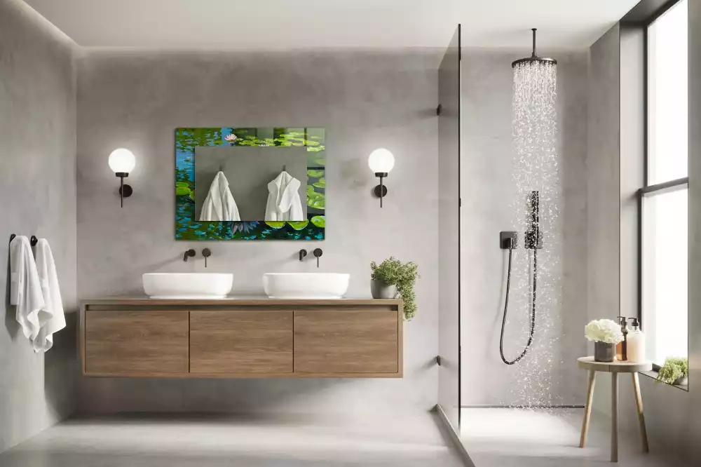 Miroir avec imprimé décoratif rectangulaire Nénuphars étang