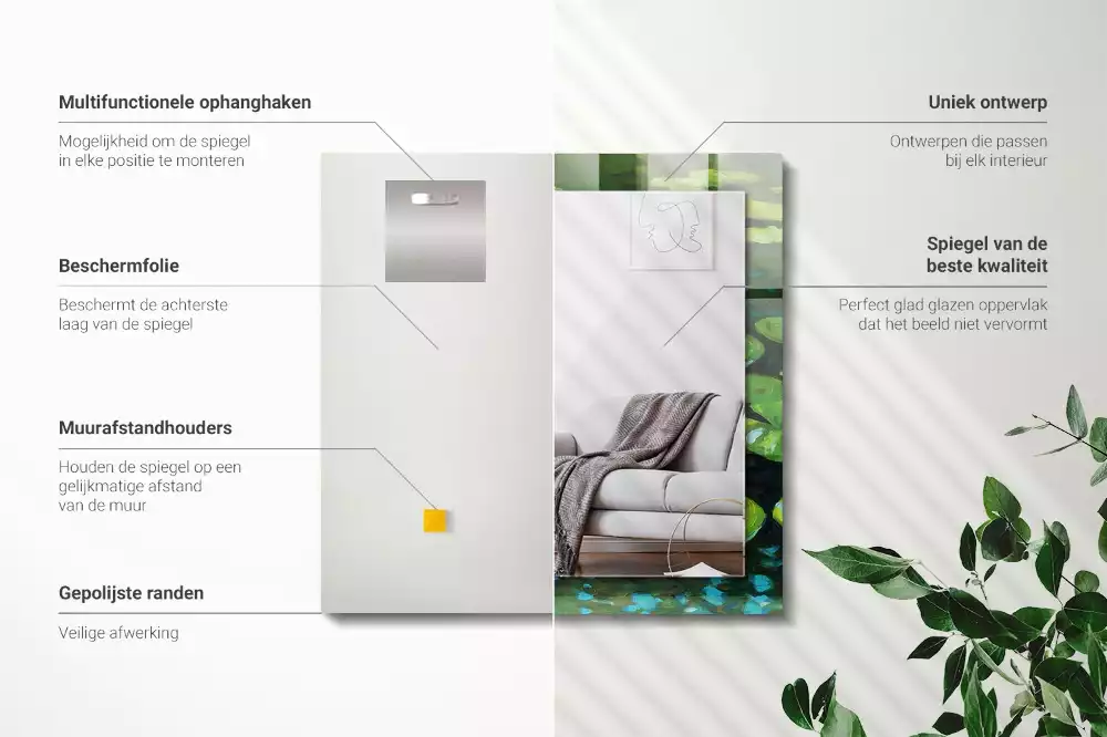 Miroir avec imprimé décoratif rectangulaire Nénuphars étang