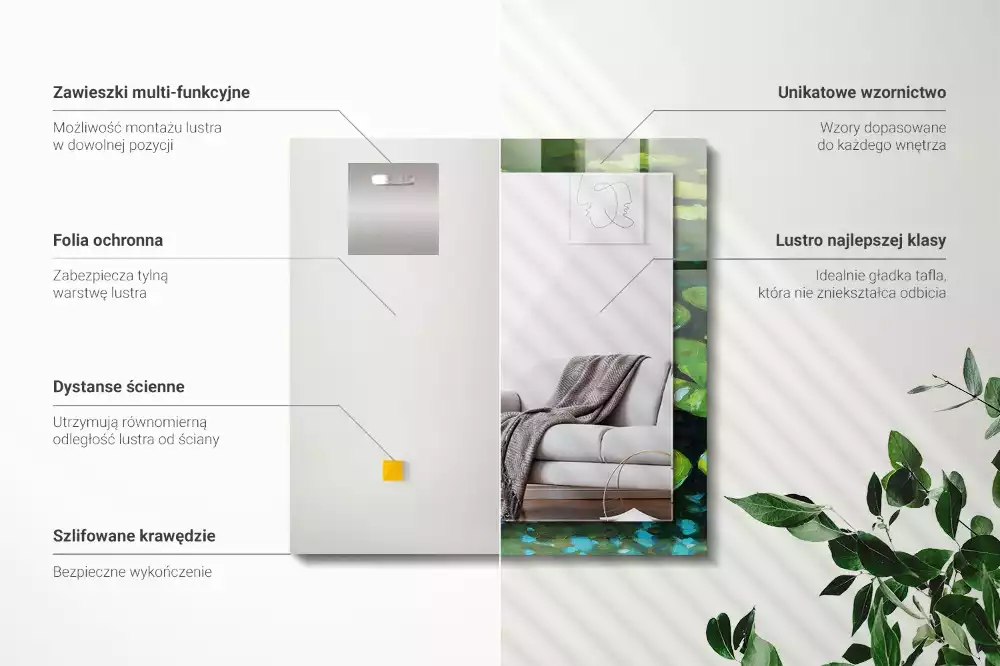 Miroir avec imprimé décoratif rectangulaire Nénuphars étang