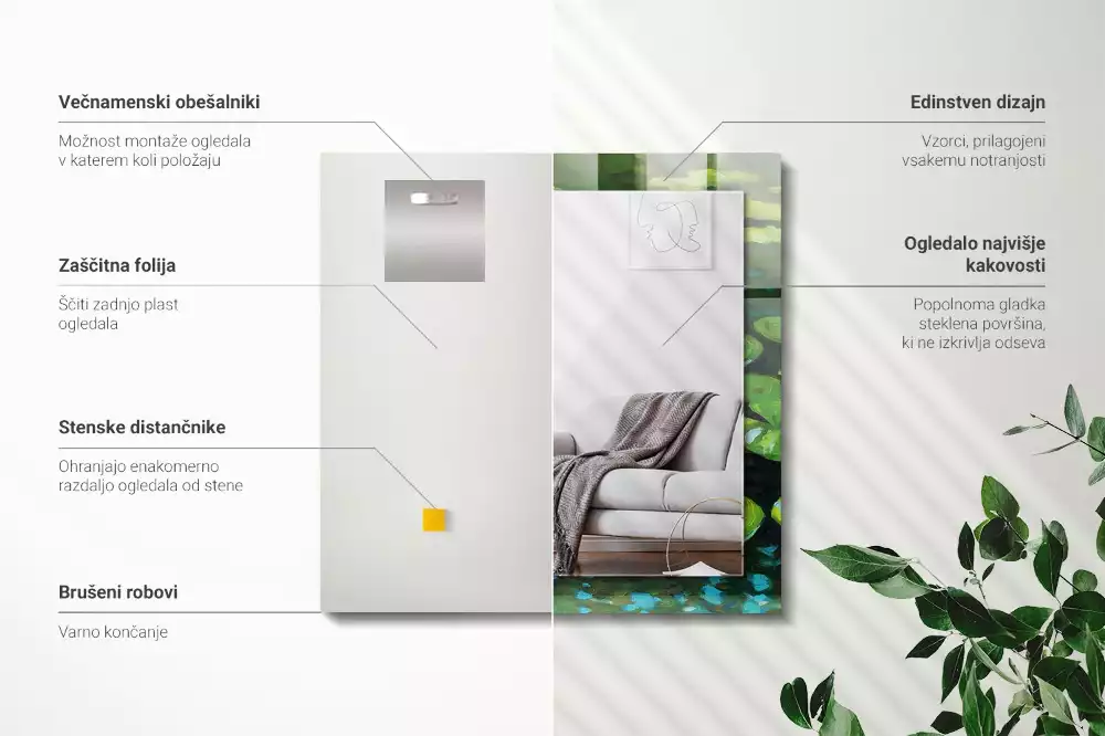 Miroir avec imprimé décoratif rectangulaire Nénuphars étang