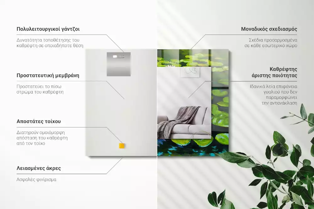 Miroir avec imprimé décoratif rectangulaire Nénuphars étang