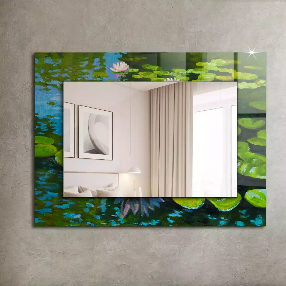 Miroir avec imprimé décoratif rectangulaire Nénuphars étang