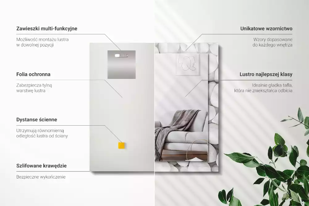 Miroir décoratif rectangulaire Pierres blanches lisses