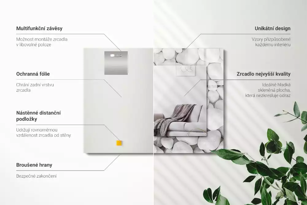 Miroir décoratif rectangulaire Pierres blanches lisses